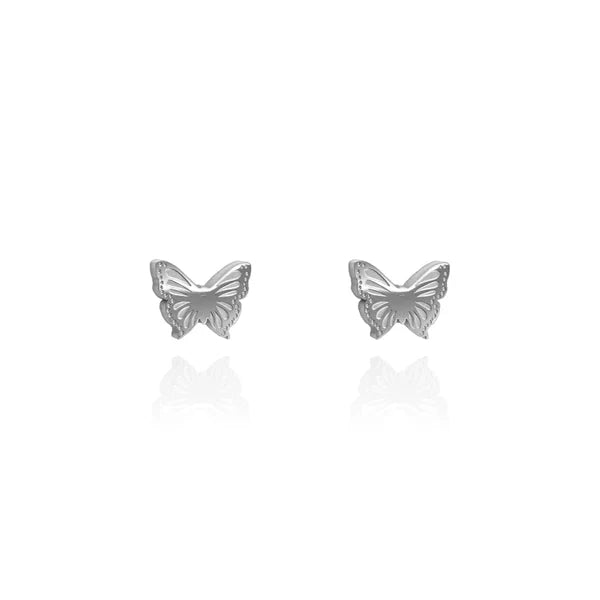 Front view image of butterfly earring studs in silver