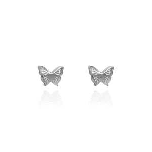 Front view image of butterfly earring studs in silver