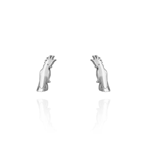 Front view image of Iconic Australian Cockatoo Earring Studs in Silver