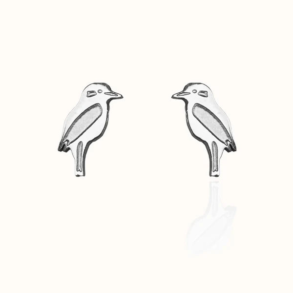 Front view image of Iconic Australian Kookaburra Earring Studs in Silver