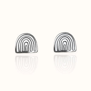 Front view image of silver stud earring in rainbow shape