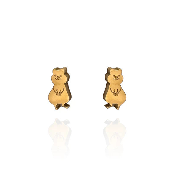 Front view image of quokka earring studs in gold