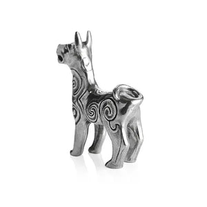 Image of Chinese Zodiac Dog Figurine by Royal Selangor, showing side to rear of silver dog figurine on white background.