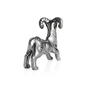 Rear view image of Chinese Zodiac Ram Figurine by Royal Selangor, showing silver ram figurine on white background.
