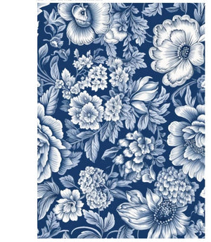 Image of gift card with white flower design on dark blue background.
