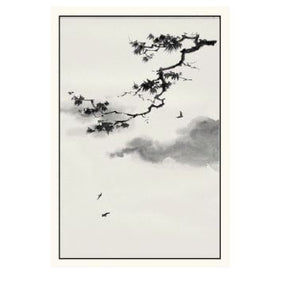 Image of gift card by Elise Hurst showing black and white watercolor picture of a tree branch with leaves, birds and clouds in the background.
