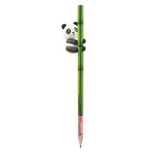 Image of Legami's I love Bamboo Panda Pencil with Eraser, showing green pencil with bamboo pattern and detachable panda shaped eraser on white background.
