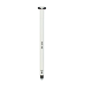 Image of  Legami's Panda Erasable Gel Pen, showing white pen with black and white panda head at the top and eraser at the bottom, on white background.