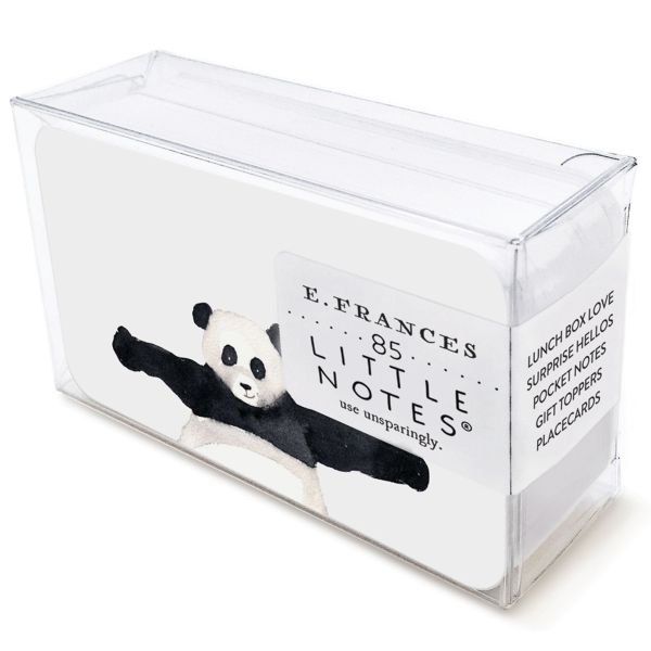 Image of Little Notes: Panda Hug, showing white cards with panda illustration in clear plastic box on white background.