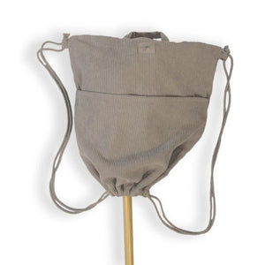 Image of grey dust bag on pine stick on white background.