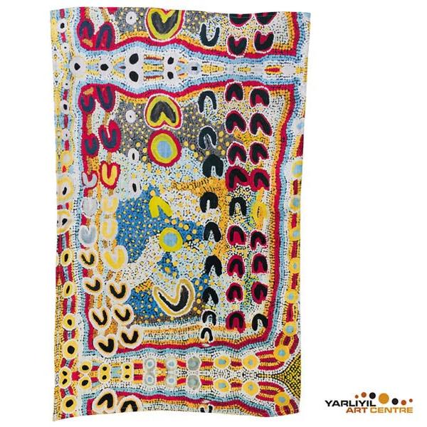 Image of tea towel with artwork by Rosie Lala.