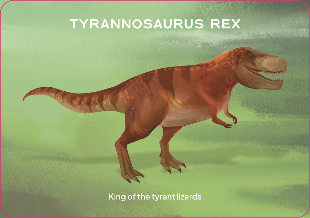 Image of card from the Dinosaur Deck showing drawing of Tyrannosaurus Rex