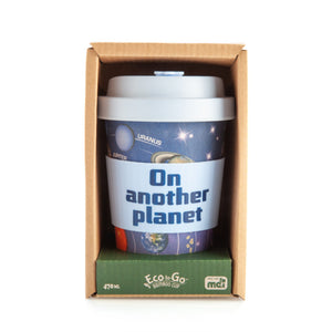 Front view image of On Another Plan travel mug in packaging