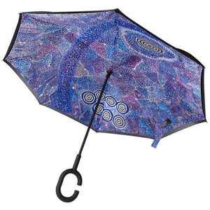 Image of Invert Umbrella with artwork by Alma Granites showing open umbrella interior