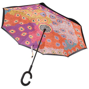 Image of the Invert Umbrella with artwork by Ruth Stewart, showing inside of umbrella