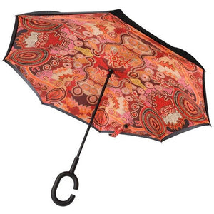 Image of the Invert Umbrella with artwork by Theo Hudson showing open umbrella interior