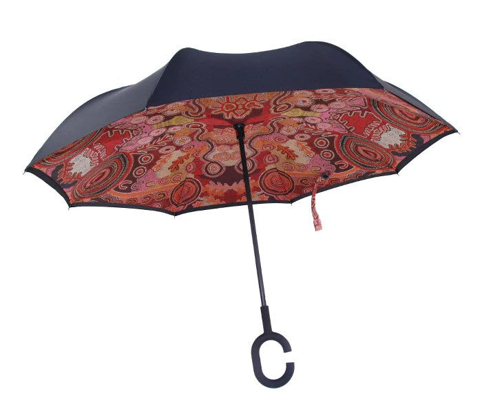 Side view of open Invert Umbrella wtih artwork by Theo Hudson
