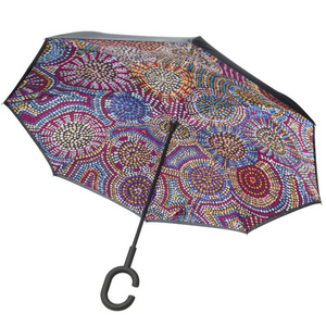 Image of the inside of the Invert Umbrella with artwork by Tina Martin