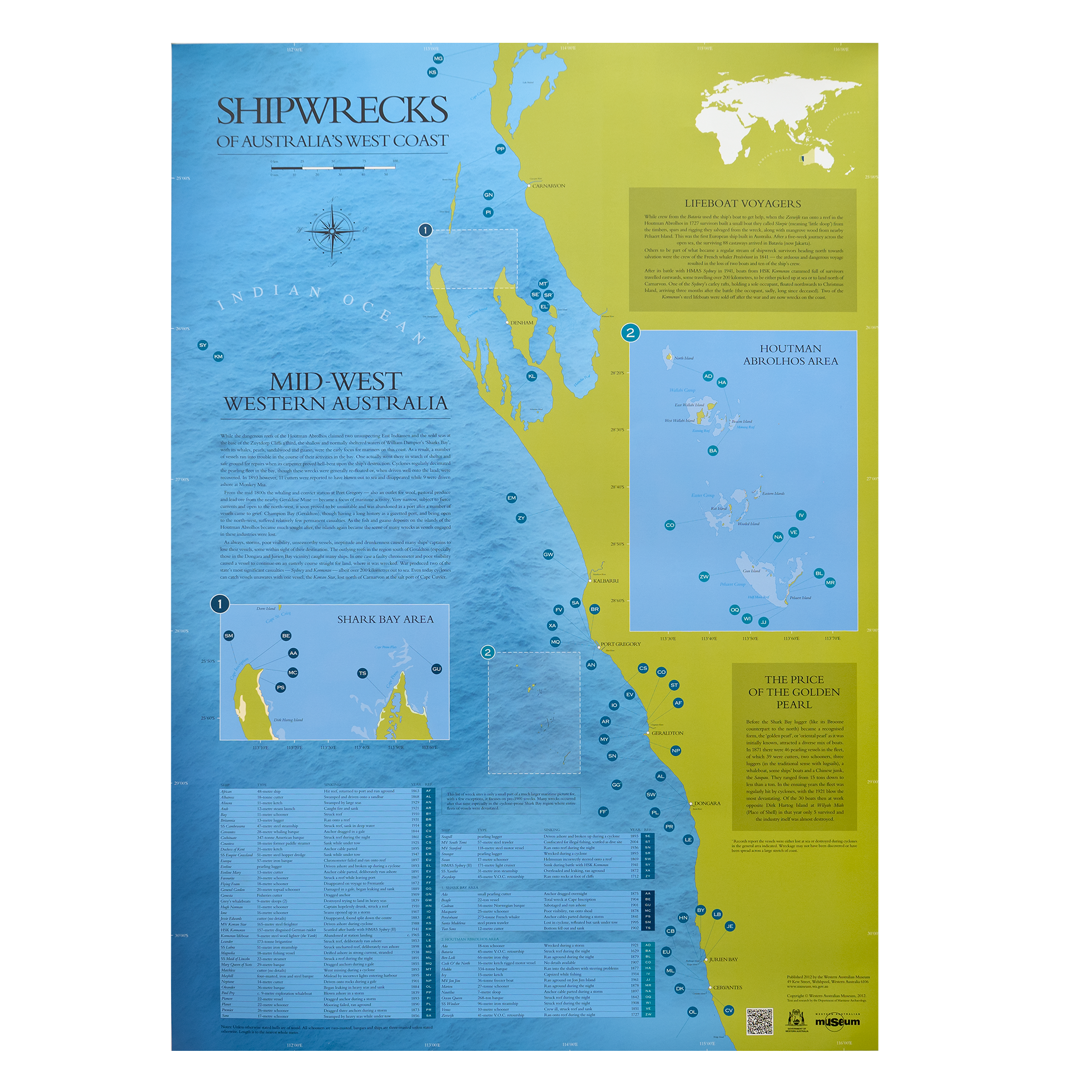 Image of poster Shipwrecks of Australia's West Coast - Mid-West Western Australia in blue and green