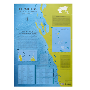 Image of poster Shipwrecks of Australia's West Coast - Mid-West Western Australia in blue and green