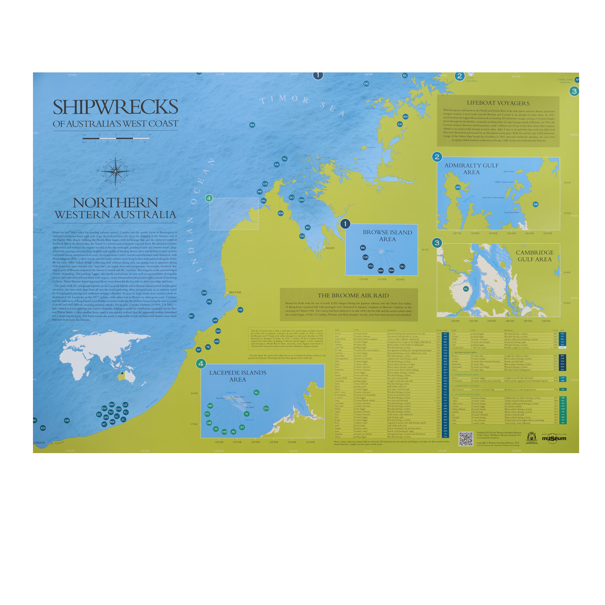 Image of poster Shipwrecks of Australia's West Coast - Northern Western Australia in blue and green