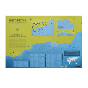 Image of poster Shipwrecks of Australia's West Coast - Southern Western Australia in blue and green
