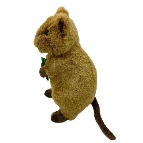 Side view of brown fur quokka plush