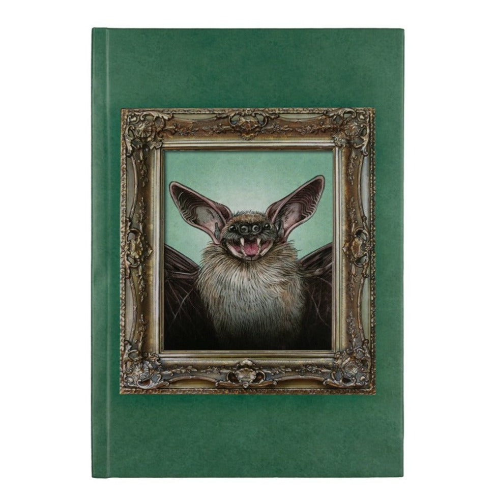 A5 Journal Green Bats. Bat facing front